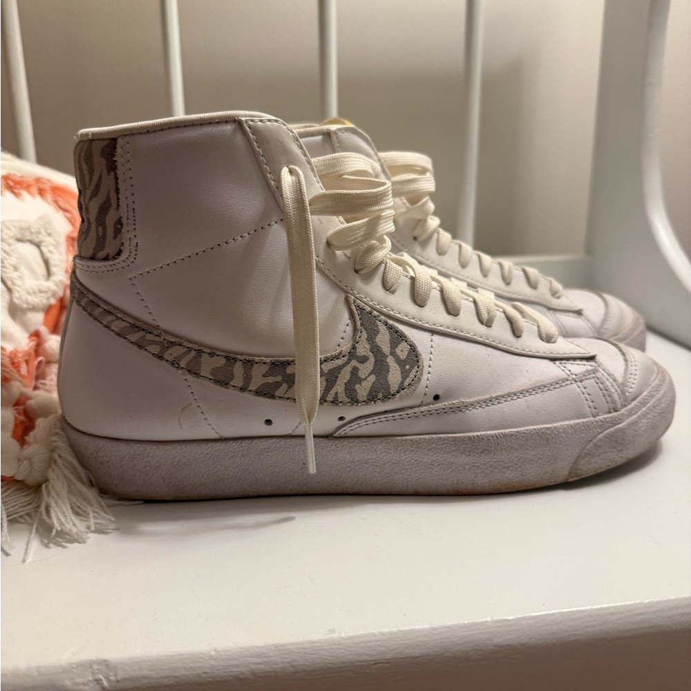 Nike White and Gray High-Top Sneakers Classic Style